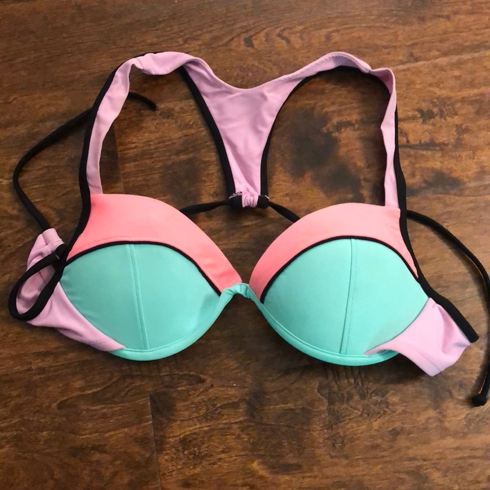 Color block racer back tie swim top